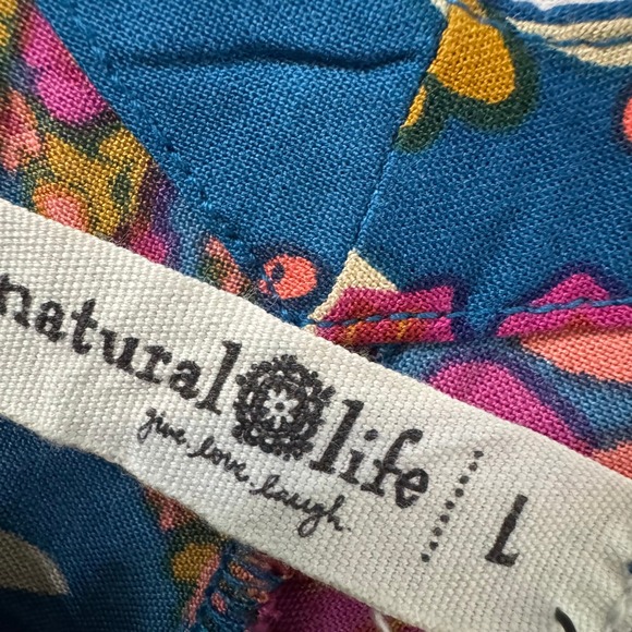 Natural Life Wide Leg Jumpsuit L Blue Floral NWT Boho Festival Pockets - Picture 2 of 6